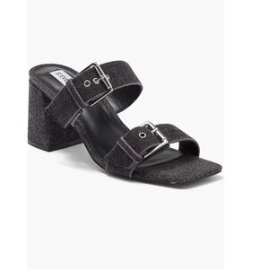 Steve Madden Menna Double Buckle Denim Sandals Black Denim Women’s Size 7